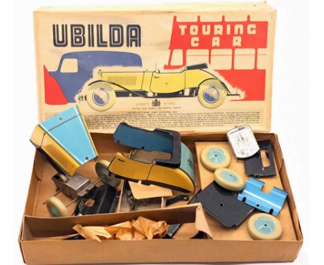 Chad Valley (UK) Ubilda Touring Car kit includes parts to build tinplate, clockwork 2-seater open top car, unchecked for comp