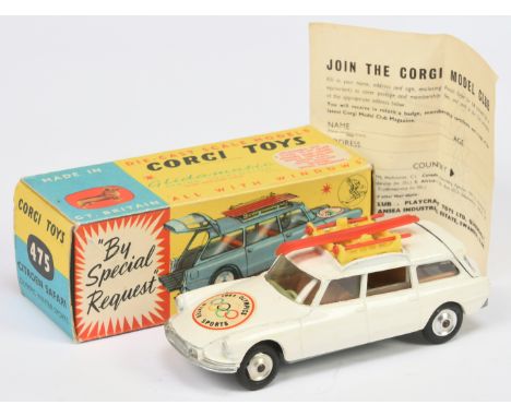 Corgi Toys 475 Citroen Safari "1964 Winter Olympics Sports" - White body, silver trim, spun hubs Pale green dash and rear sea