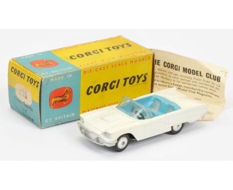 Corgi Toys 215 Ford Thunderbird Open Sports&nbsp; - white body with blue and silver interior, harder to find black steering w