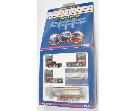 Corgi Hauliers of Renown, 1:50 Scale, CC99164 DAF XF, Scania Topline, MAN TGA, Clayton Tanker “Alan Lodge”, boxed. Generally 