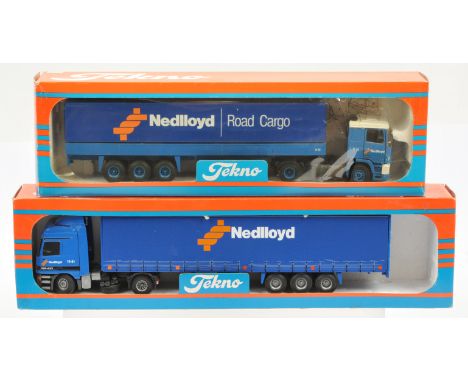 Tekno, a boxed pair of 1:50 scale Trucks to include, (1) "Nedlloyd" - Mercedes Curtainside (2) "Nedlloyd" - DAF Tilt Trailer.