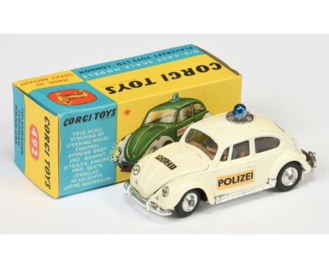 Corgi Toys 492 Volkswagen 1200 Saloon "Police" Car - RARE all white body with "POLIZEI" door decals and label on bonnet, brow