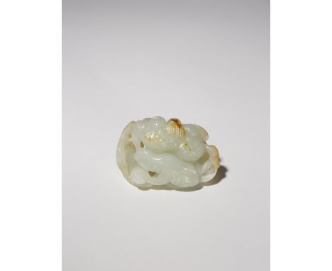 A CHINESE WHITE JADE CARVING OF LINGZHI 18TH CENTURY Formed as two lingzhi fungus, one worked as a mature plant, the other wi