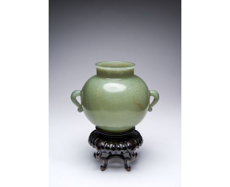 A FINE AND RARE CELADON JADE GLOBULAR VASE 18TH CENTURY Described as Ottoman by Roger Keverne in Jade, the globular body surm