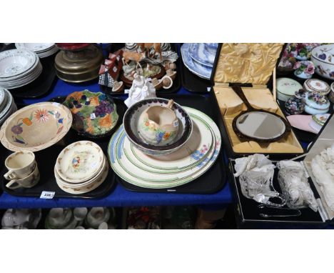 A lot comprising Burleighware art deco floral decorated platters, a Maling orange lustre bowl, Royal Doulton Barbara Vernon B