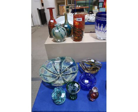 A collection of Mdina glass to include a bowl, axe head vase, other vases and assorted other glassware Condition report: No c