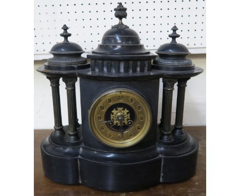 A black slate mantle clock with brass face Condition report: Available upon request