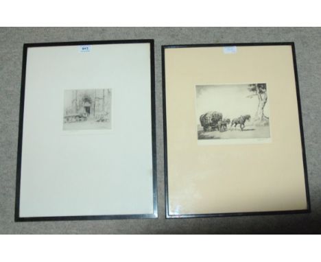 GRAHAM CLILVERD Top of the hill, signed, etching, 19 x 21cm and CHARLES WATSON Notre Dame, signed, etching, 14 x 16cm (2) Con