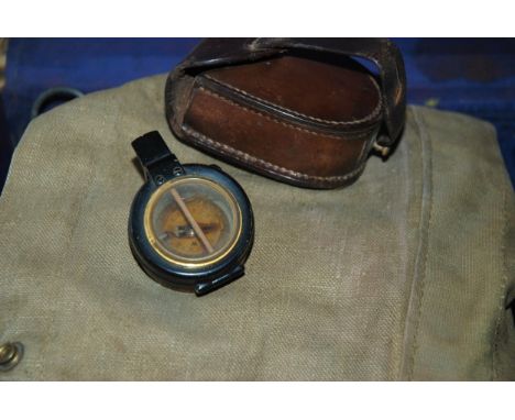 A Barkers Patent military compass in leather case, water bottle etc Condition report: Available upon request