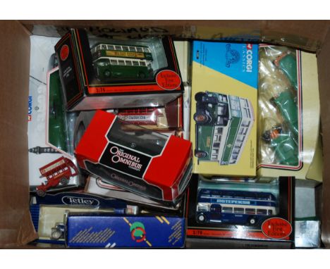 Two boxes of model buses, cars etc including Corgi Classic example etc Condition report: Available upon request