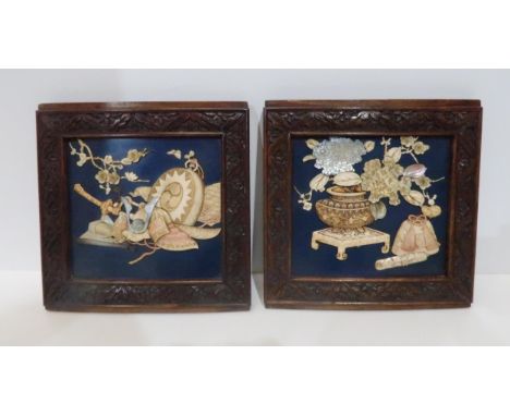 A pair of Japanese panels with bone and mother of pearl inlay Condition report: Available upon request