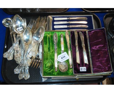 A tray lot of EP cutlery - loose and two cased sets of mother of pearl handled cutlery &amp; a part set Condition report: Ava