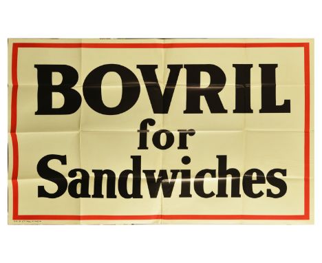 Original vintage advertising poster for Bovril - Bovril for Sandwiches - Bold black lettering set over a white background wit