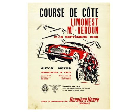 Original vintage motorsports poster for Course de Cote Limonest mt Verdun / Hill climb Limonest mt Verdun 17-18 September 196