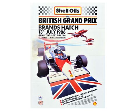 Original vintage motorsport fold out brochure poster for British Grand Prix at Brands Hatch Circuit on 13th July 1986 with qu