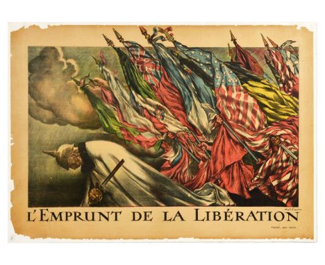 Original antique World War One poster L'Emprunt de la Liberation / Subscription Loan for the liberation of France, featuring 
