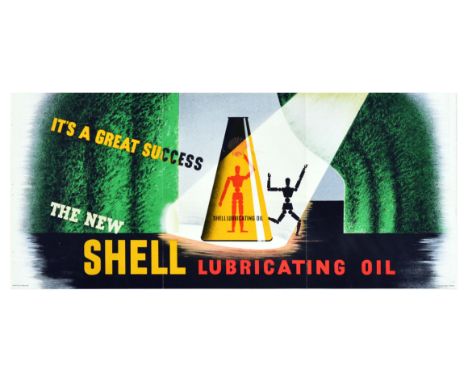 Original vintage advertising poster for The New Shell Lubricating Oil It's A Great Success - featuring a fun Art Deco design 