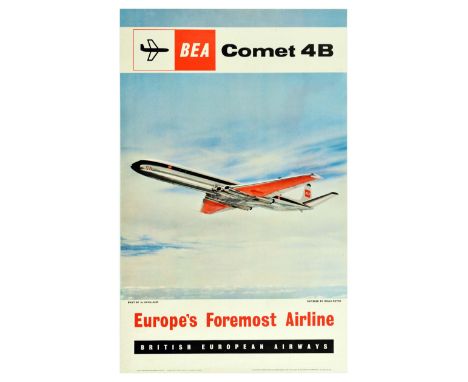 Original vintage advertising poster for BEA British European Airways - Europe's Foremost Airline featuring an illustration of