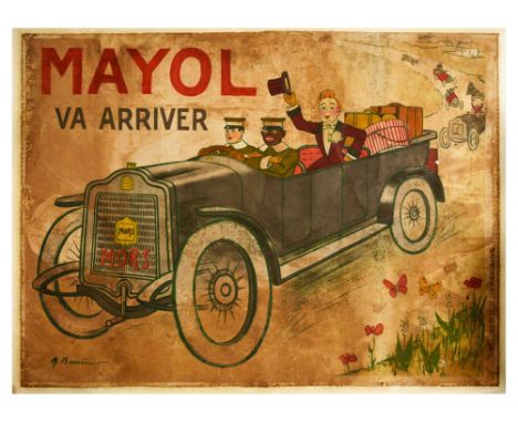 Original antique advertising poster featuring an illustration by a notable French poster artist and painter Adrien Barrere (1