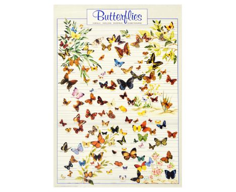 Original vintage advertising poster Butterflies / Farfalle / Papillons / Mariposas / Schmetterlinge, featuring colourful illu
