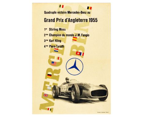 Original vintage motor sport poster celebrating Quadruple victory of Mercedes-Benz at the British Grand Prix 1955 1. Stirling