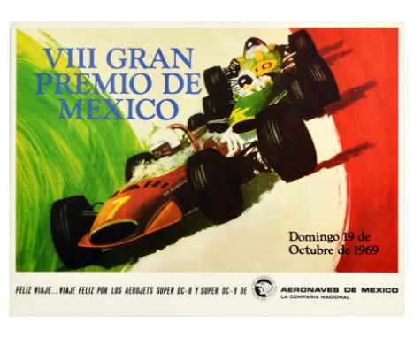 Original vintage motor sport car racing poster for the Formula 1 VIII Gran Premio de Mexico / Grand Prix of Mexico held un Su