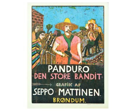 Original vintage advertising poster for Leif Panduro (1923-1977) book Den Store Bandit Grafik AF Seppo Mattinen Brondum, feat