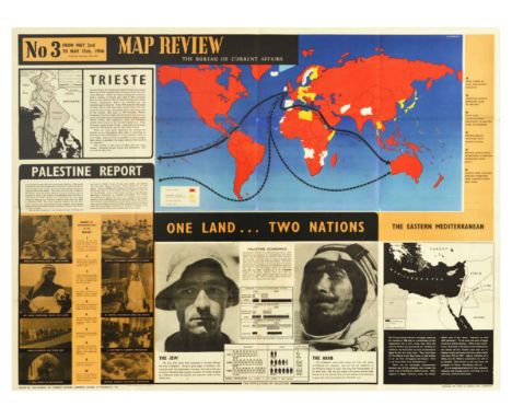 Original vintage propaganda poster Map Review No 3 from May 2nd to May 15th 1946 published by the Bureau of Current Affairs f