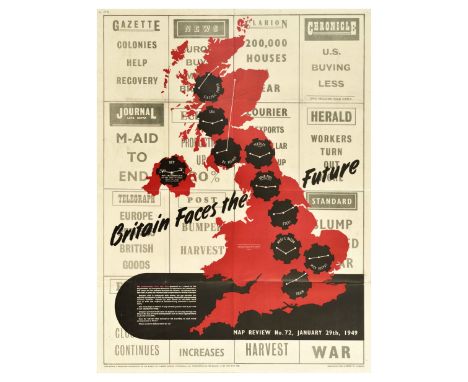 Original vintage propaganda poster Map Review No 72 published January 29th 1949 - Britain Forces the Future - Design features