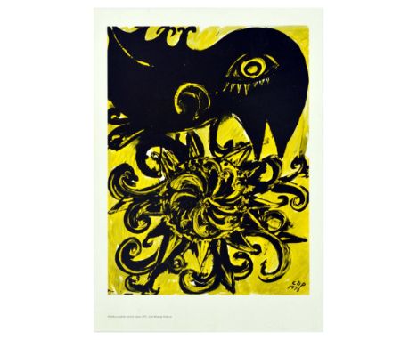 oSet of five Original vintage art exhibition advertising posters. 1. Poster featuring abstract yellow and black artwork of or