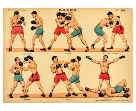 Original vintage sport poster Boxeo / Boxing - Design features images of different stances and punches including On guard, Cr