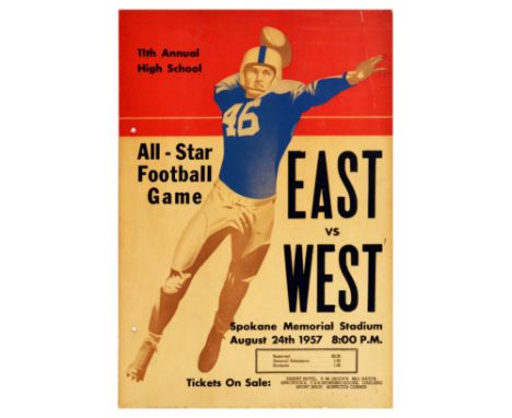 Original vintage sport poster for the 11th Annual High School All-Star Football Game East vs West held at the Spokane Memoria