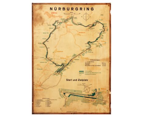 Original vintage motorsport poster featuring a map of the Nurburgring complex and the surrounding area marking the North / So