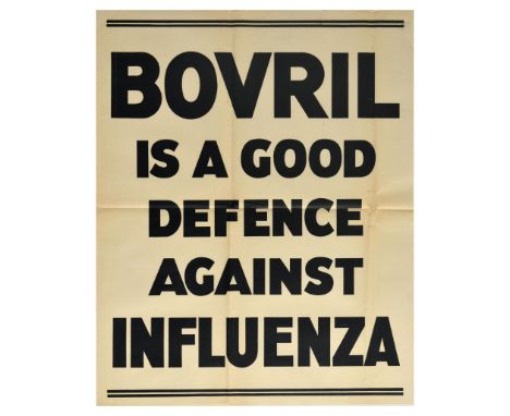 Original vintage advertising poster for Bovril - Bovril is a good defence against influenza - Bold black lettering set over a