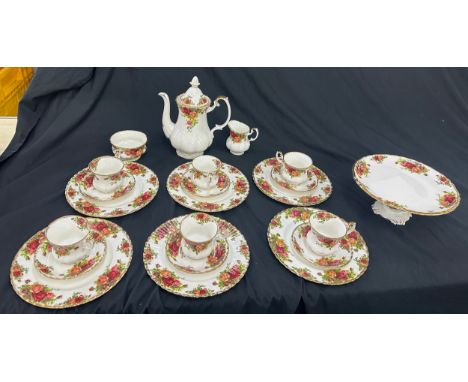 Vintage Royal Albert Old Country Rose 6 piece coffee set to include coffee pot, milk jug, sugar bowl, cups and saucers 