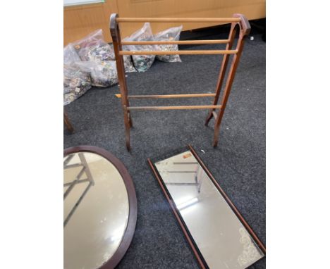2 Vintage towel rails and 2 framed mirrors 