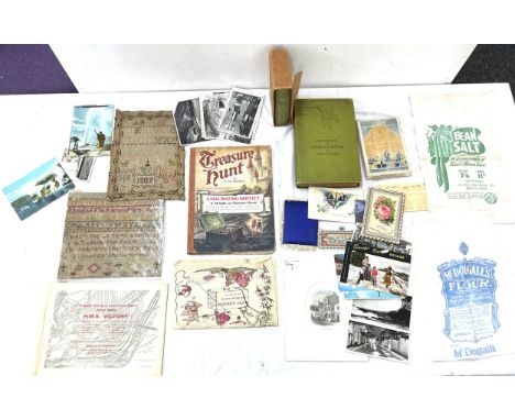 Selection of vintage textiles includes antique samplers etc 