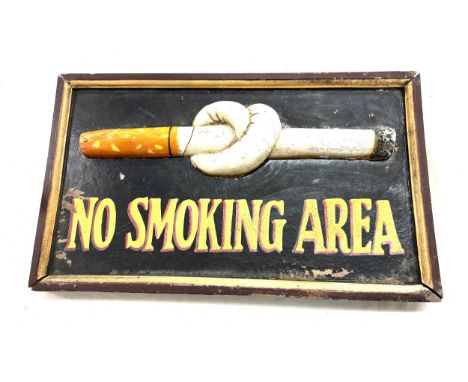 Vintage 'No Smoking Area' wooden sign measures approx 21 inches wide by 12.5 inches tall 