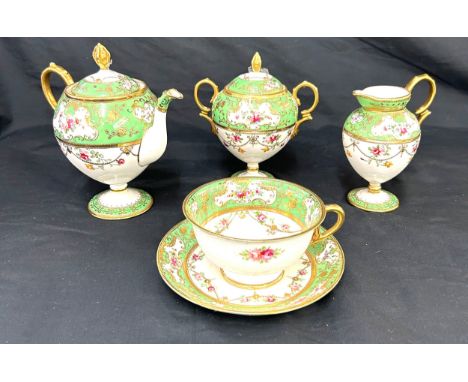 Vintage Noritake teapot, sugar bowl, milk jug, cup and saucer, all in good overall condition 