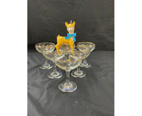 6 Vintage babycham cocktail glass and a babycham ornament 