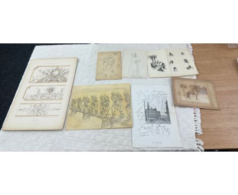 Selection of vintage sketches and drawings 