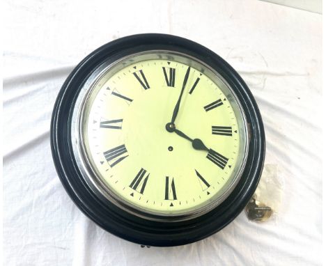 Vintage wall hang clocking clock with key and pendulum measures approx 16 inches diameter 