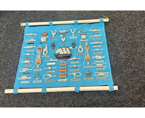 Vintage display of Naval rigging knots measures approximately 20 inches tall by 26 inches 