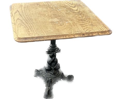 Vintage cast iron base pub table, Height 28 inches, 26 inches square 