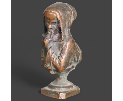 Bronze Statue of Two Faced Bust :A solid minature bronze of a two faced bust. One side depicting a young woman, the other an 