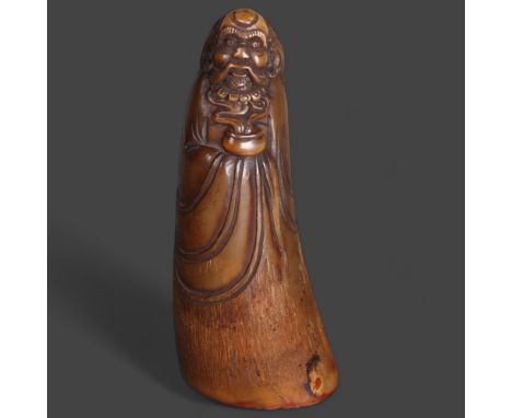 Chinese Horn Seal of Zhong Kui The Demon Queller.Hand carved horn sculpture of Zhong Kui - a deity in Chinese mythology regar