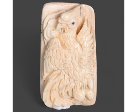 Netsuke: Onagadori Rooster, carved from Mammoth tusk ivoryExquisitely carved from this ~15,000 year old material from the ext