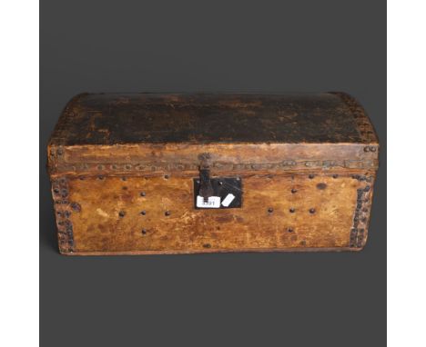 Natural History : A 19th Century dome top studded trunk, pony skin covered, with iron carry handles, length 54cm. 