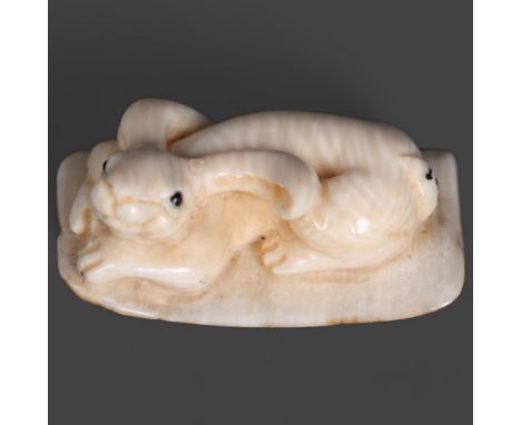 Netsuke: Rabbit / Hare, carved from Mammoth tusk ivory. Exquisitely carved from this ~15,000 year old material from the extin