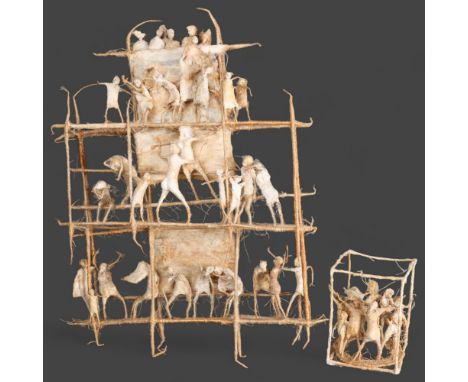 Curiosity/Macabre : Tadek Beutlich (1922-2011), two mixed media relief sculptures, first entitled 'Scaffolding II', height 58